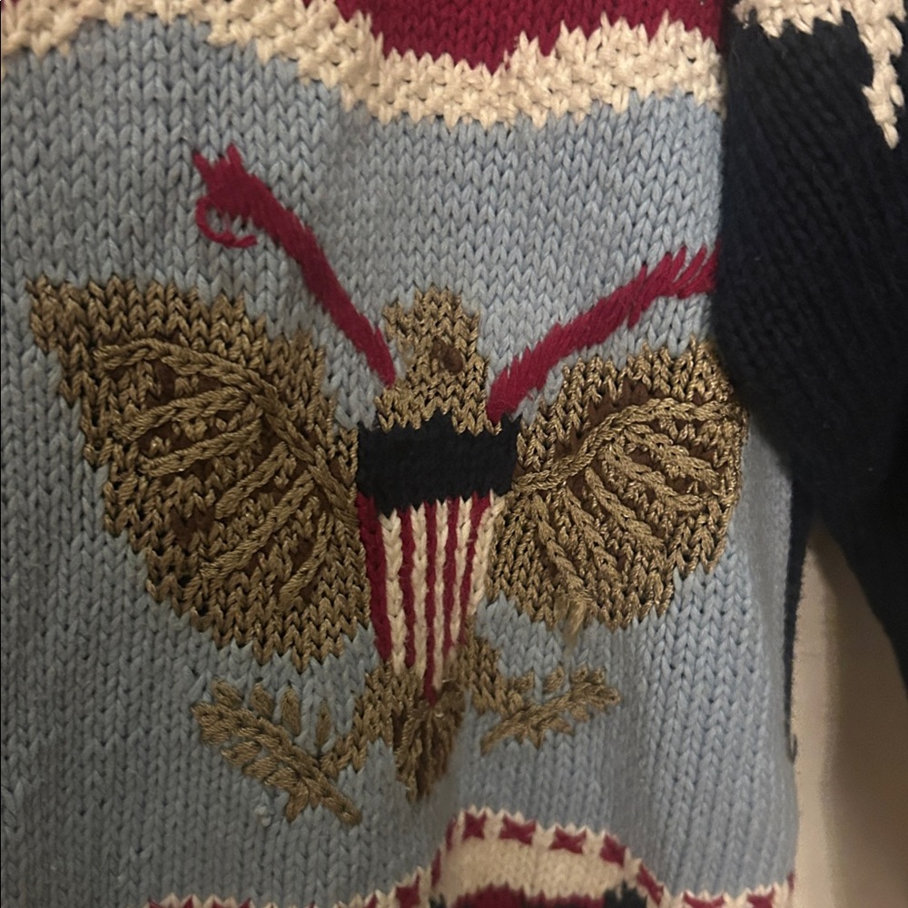 Patriotic Flag Eagle’s Eye M hand Knit Cardigan Sweater - Picture 4 of 4